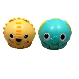Bright Starts Lion & Elephant Rattle Toy Set – Rolling Animal Toys